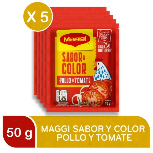 Sazonador Maggi Sabor y Color Pollo y Tomate 5 sobres - 50 g