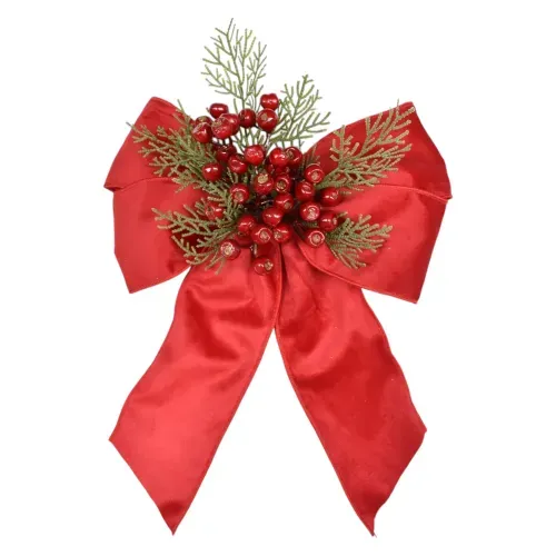 Moño Holiday Time mediano con alambre y picks para Navidad - 28 x 40 cm