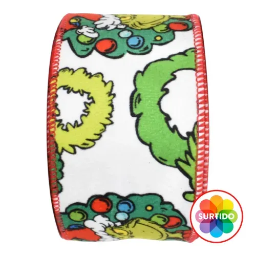 Listón Grinch con alambre Navidad - 6.35 cm x 5 m