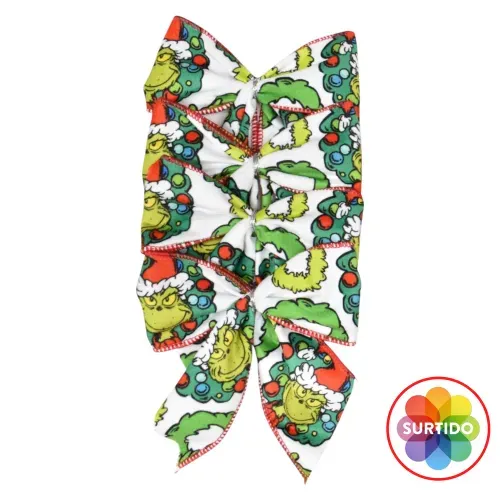 Moños Grinch pequeños con alambre decorativos Navidad 12.7 x 12.7 cm - 4 Pzas