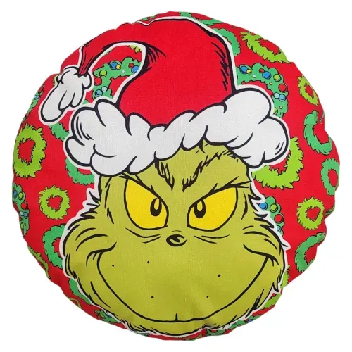 Cojín Grinch redondo decorativo para Navidad - 40 x 40 cm