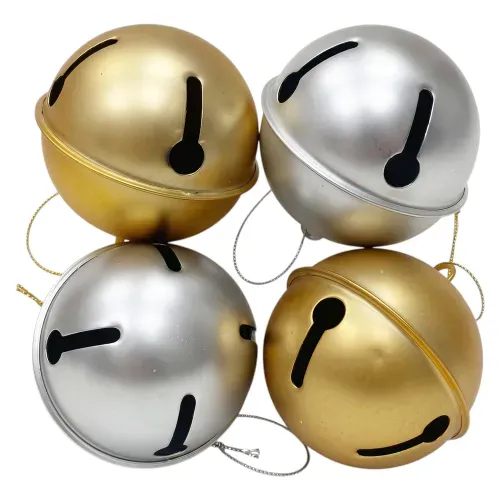 Adornos Holiday Time de campana metálica para Navidad 4 unidades - 8 cm