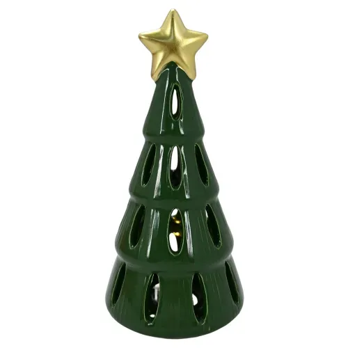 Decoración Holiday Time de árbol de cerámica con luz LED Navidad - 18 cm