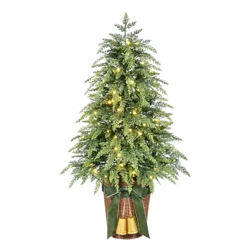 Árbol Holiday Time verde iluminado con maceta y 141 puntas para Navidad - 1.22 m