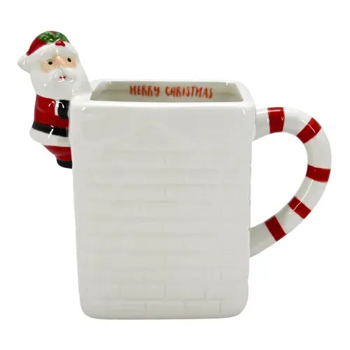 Taza Holiday Time de cerámica con Santa Claus y chimenea para Navidad