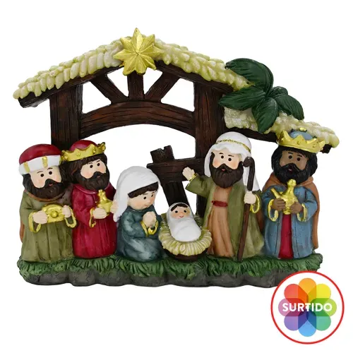 Nacimiento Holiday Time de poliresina decorativo Navidad - 16 cm