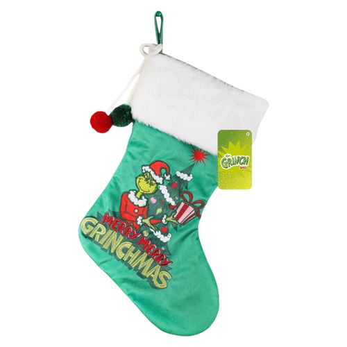 Bota Grinch decorativa con diseño festivo Navidad - 52 cm