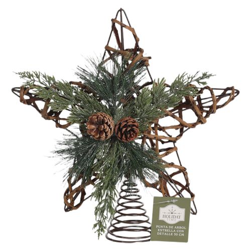Punta Holiday Time para árbol con forma de estrella y detalle decorativo Navidad - 30 cm