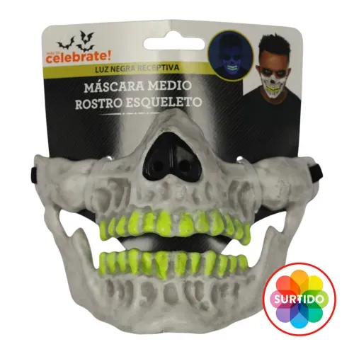 Máscara Way To Celebrate de medio rostro con diseño de esqueleto Halloween