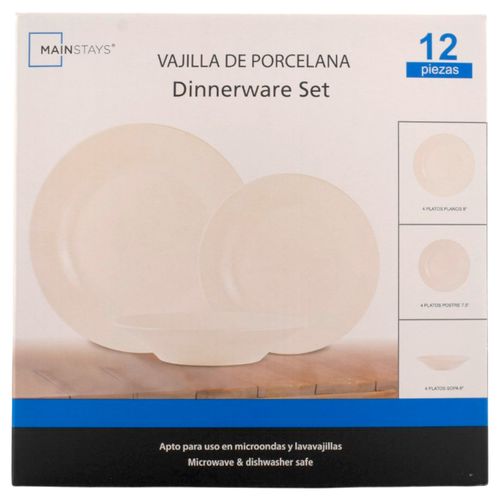 Ms Set De Vajilla De Porc 12pz Colo Blan