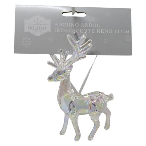 Adorno Holiday Time de árbol con reno iridiscente Navidad - 14 cm