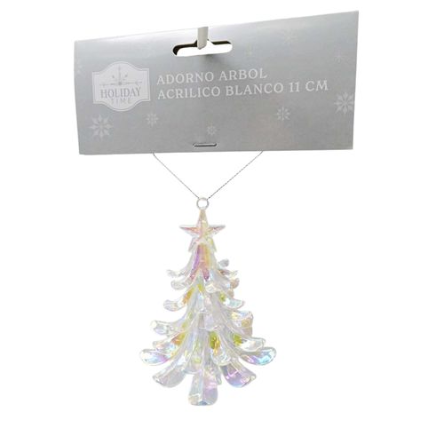 Adorno Holiday Time para árbol acrílico blanco Navidad - 11 cm