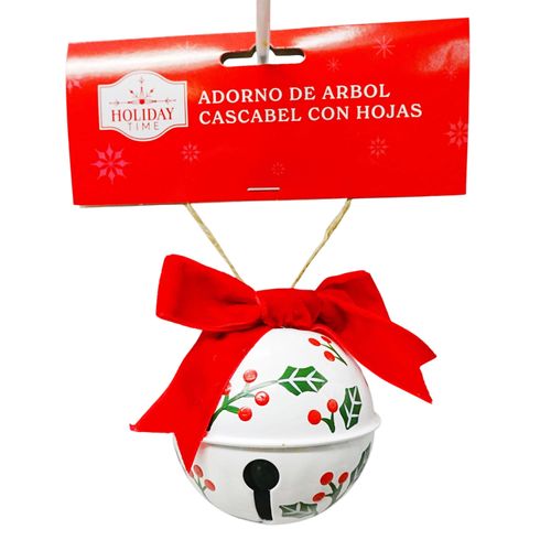 Adorno árbol Holiday Time cascabel con hojas Navidad