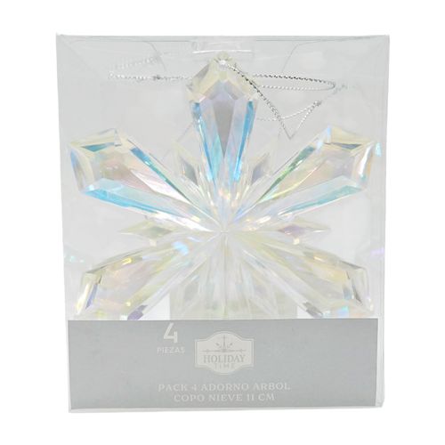 Adornos Holiday Time de árbol con forma de copo de nieve Navidad 11 cm - 4 Pzas