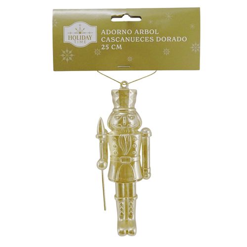 Adorno Holiday Time para árbol con cascanueces dorado de Navidad - 15 cm