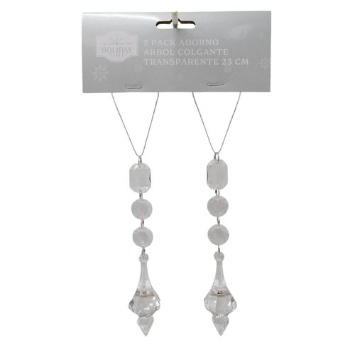 Adornos Holiday Time transparentes para árbol de Navidad 23 cm - 2 Pzas
