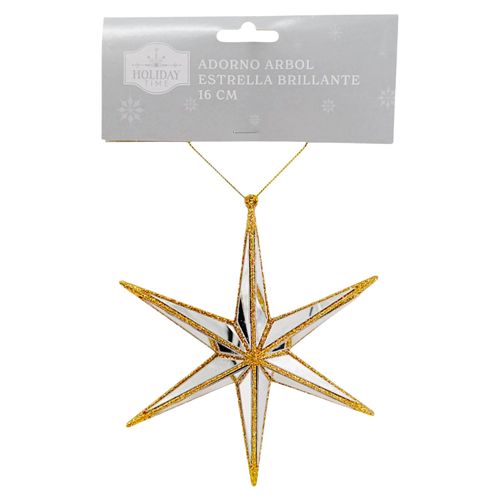 Adorno Holiday Time estrella brillante Navidad - 16 cm
