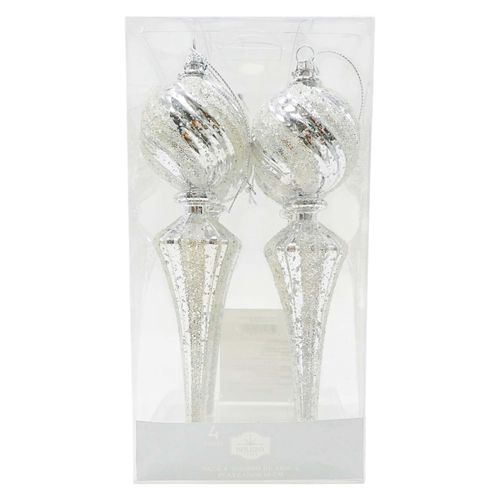 Adornos Holiday Time plateados para árbol de Navidad 4 unidades - 18 cm