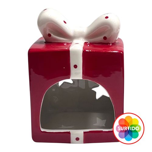 Decoración Holiday Time de cerámica con forma de regalo para Navidad