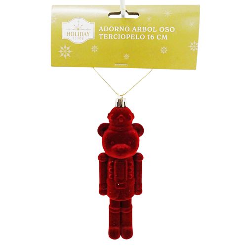 Adorno Holiday Time de árbol con oso de terciopelo Navidad - 16 cm