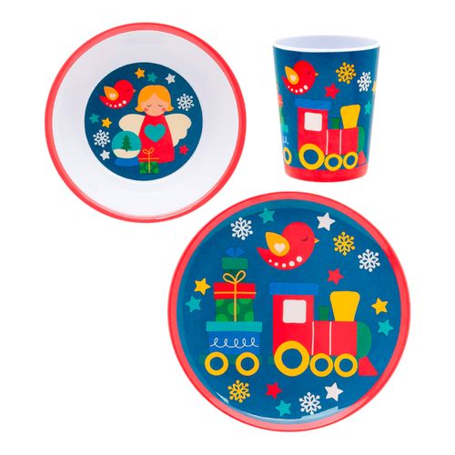 Set Holiday Time melamina plato, bowl y vaso para navidad - 3 Pzas