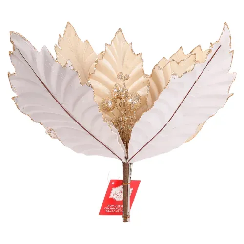 Hoja Holiday Time de Pascua color champagne con brillo Navidad - 45 cm