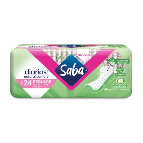 Protectores Diarios® Saba®  Natural Confort® Regulares  para flujo vaginal - 24 piezas