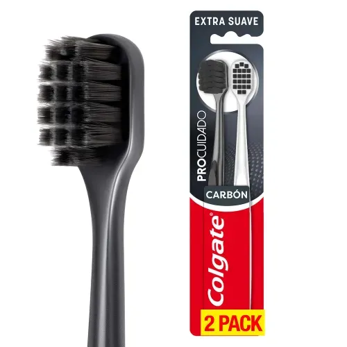 Cepillo Dental Colgate Pro Cuidado Charcoal cerdas extra suave - 2 Pzas