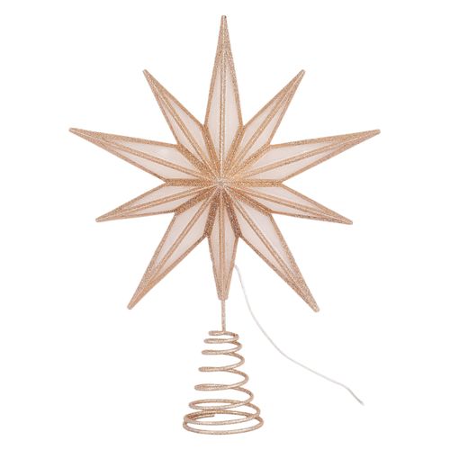 Punta Holiday Time para árbol dorada con LED y baterías incluidas Navidad - 33 cm