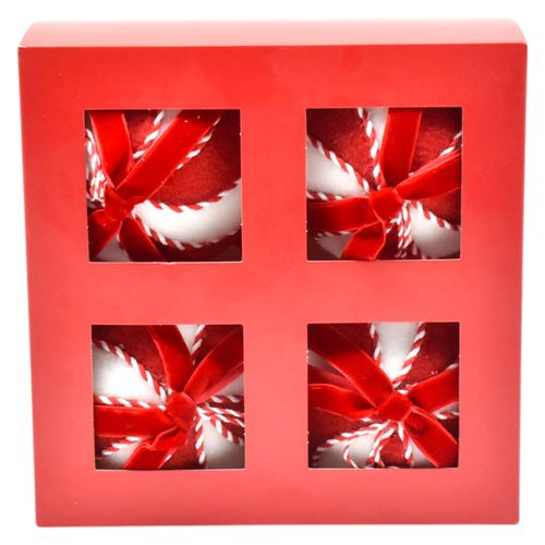Esferas Holiday Time blancas y rojas para árbol de Navidad 10 cm - 4 Pzas