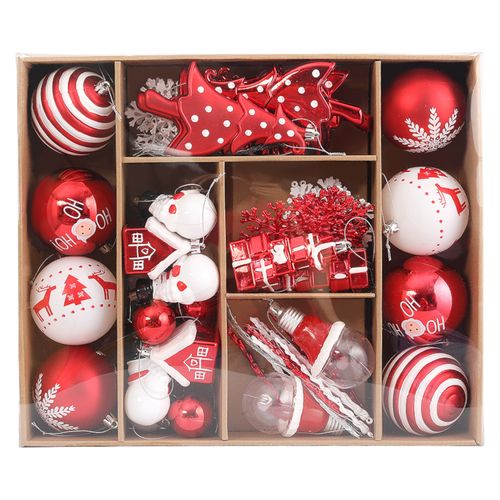 Adornos Holiday Time de árbol variados en rojo y blanco Navidad - 70 pzas
