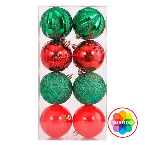 Esferas Holiday Time plásticas rojas, verdes y doradas para Navidad 31 cm - 8 Pzas