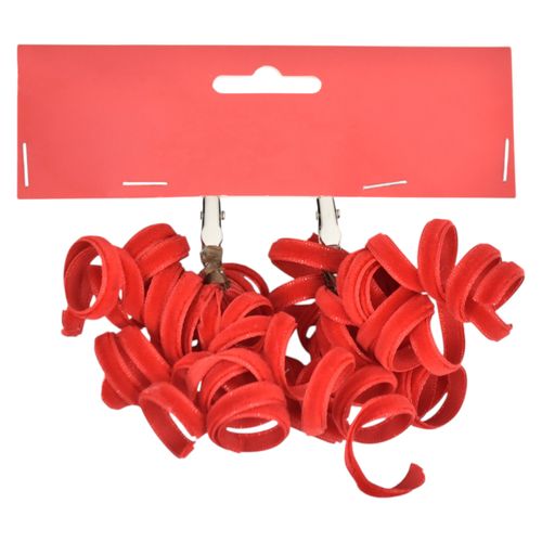 Pick Holiday Time rizado rojo con clip decorativo Navidad - 9 cm