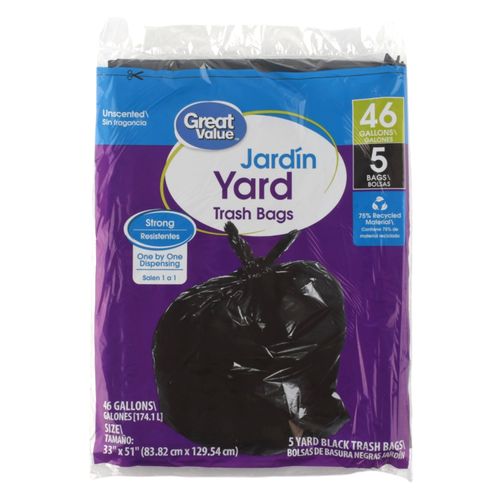 Bolsa Para Basura Great Value Negra Con Manigueta Jardín - 5 Unidades