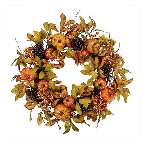 Corona Way to Celebrate con calabazas y piñas de pino decorativas Navidad - 66 cm