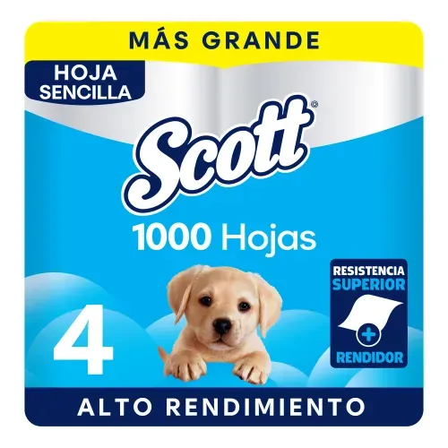 Papel Higiénico Scott 1000 Hojas Hoja Sencilla - 4 Rollos