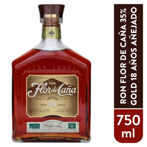 Ron Flor de Caña gold 18 años añejado naturalmente con 35% vol - 750 ml