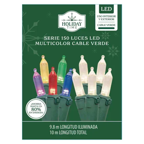 Luces Holiday Time LED multicolor con cable verde Navidad serie de 150 luces