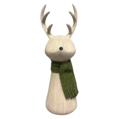 Figura Holiday Time decorativa de reno de resina con tela y madera Navidad - 23 cm
