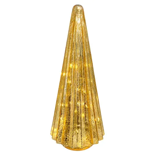 Árbol Holiday Time decorativo de vidrio con LED dorado para Navidad - 36 cm