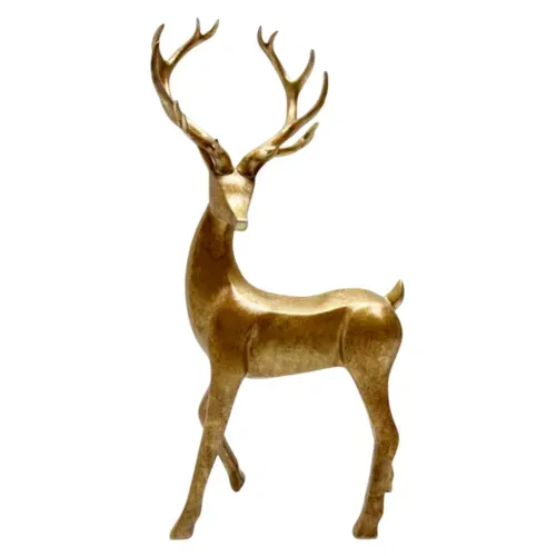 Venado Holiday Time de resina dorado decorativo para Navidad - 47 cm
