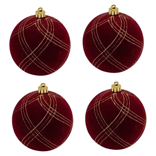 Esferas Holiday Time de terciopelo con brillo Navidad 4 Pack - 100 mm