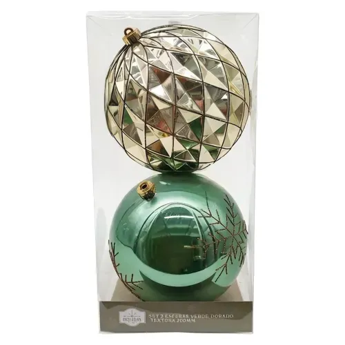 Esferas Holiday Time verde y dorado con textura para Navidad 200 mm - 2 Uds