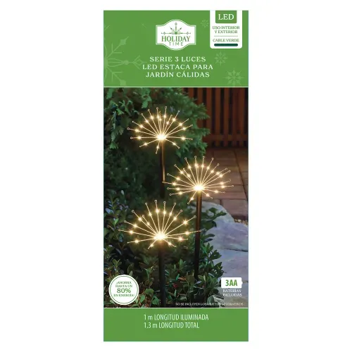 Luces Holiday Time LED para estaca de jardín Navidad serie de 3 luces