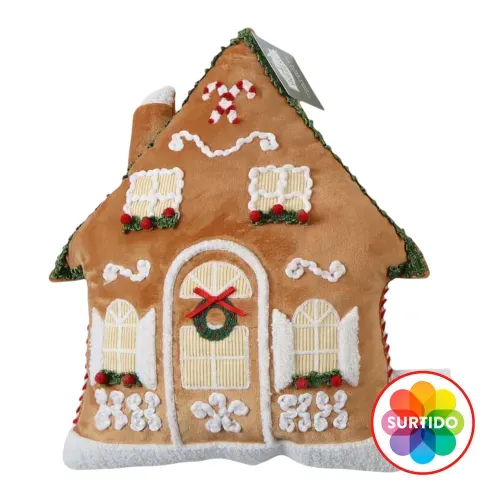 Cojín Holiday Time con forma de casa y diseño de Navidad - 35 cm