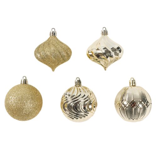 Esferas Holiday Time con diferentes texturas doradas para Navidad 6 cm - 30 Pzas