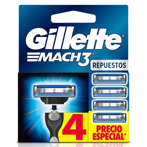Repuesto Máquina Afeitar Gillette Mach3 3 Hojas - 4 Uds