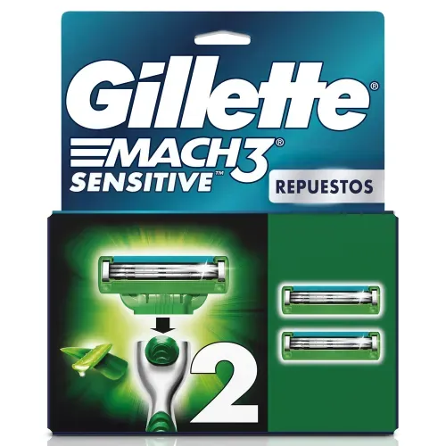 Repuestos Afeitar Gillette Mach3 Sensitive Aloe Piel Sensible - 2 Uds