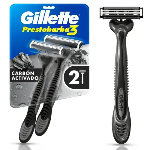 Rasuradora Gillette Prestobarba 3 Carbono Carbón Activado 3 Hojas - 2 Uds