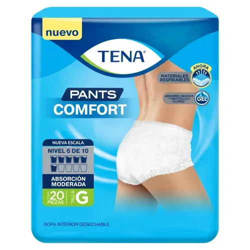 Ropa interior unisex tipo calzón Tena Pants Comfort Absorción Moderada Talla G - 20 piezas
